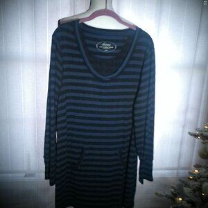 SOMA LIVE LOUNGE WEAR Long Sleeve Black/Blue Striped Tunic & Neck Wrap XL